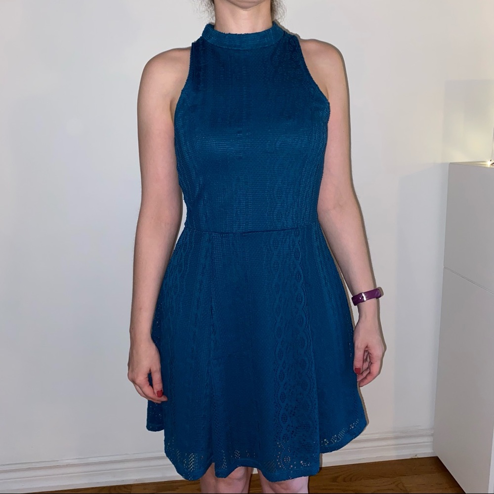 Turquoise Knit Skater Dress